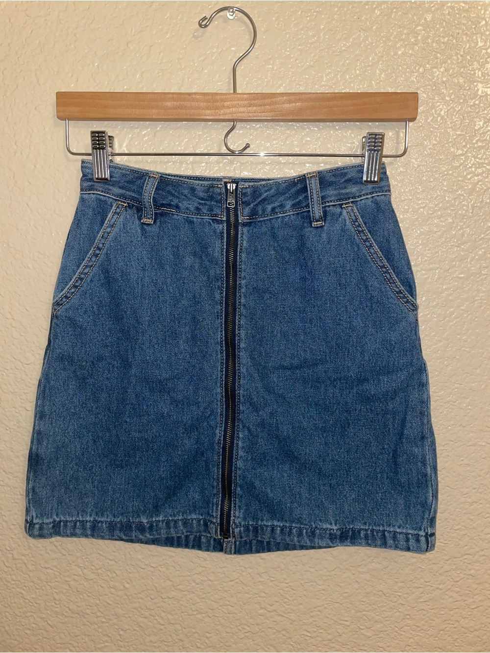 Hollister Blue Denim Front-Zip Mini Skirt